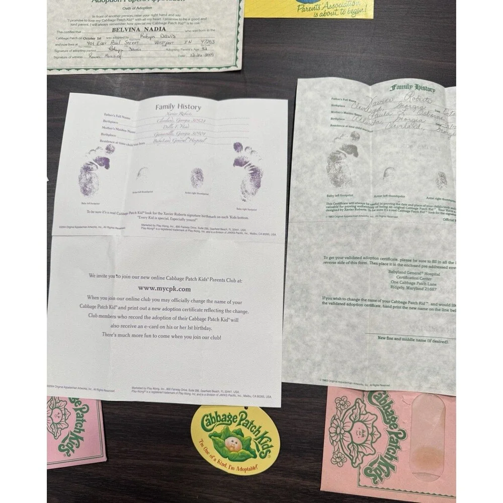 Vintage Cabbage Patch Kids Paperwork Adoption Papers Preemie Twins Birth